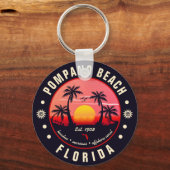 Pompano Beach Florida Retro Sunset Souvenir Schlüsselanhänger (Rückseite)
