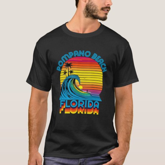 Pompano Beach Florida Retro Throwback Surf & Beach T-Shirt (Vorderseite)