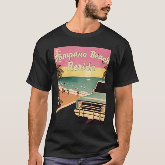 Pompano Beach Retro Beach Vacation Souvenir Florid T-Shirt (Vorderseite)