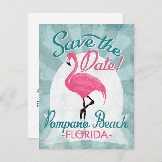 Pompano Beach Save the Date Pink Flamingo Ankündigungspostkarte (Vorne/Hinten)