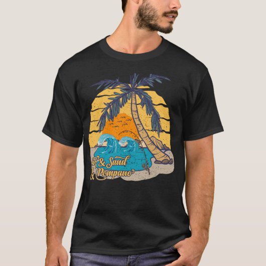 Pompano Fishing Beach Retro Surf T-Shirt (Vorderseite)