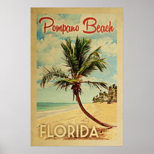 Pompano-Strand-Palme-Vintage Reise Poster