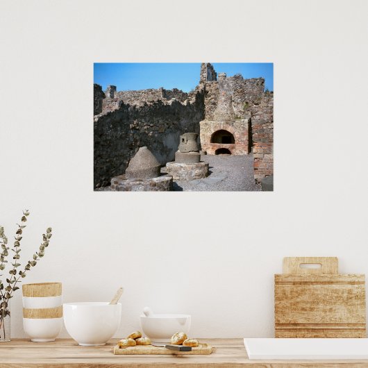Pompeii, Bakery, with mill stones and oven Poster (Küche)