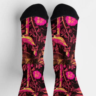 POMPEII GARDEN,NIGHTINGALE ,RED ROSES Pink Black Socken