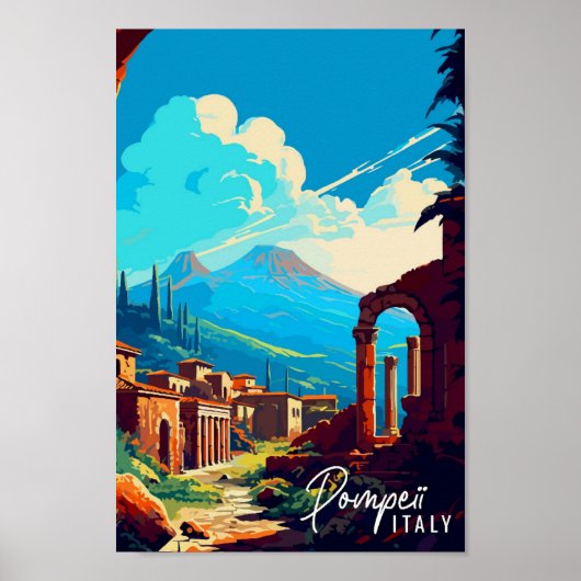 Pompeii Italien Vintage Reise Illustration Poster (Vorne)