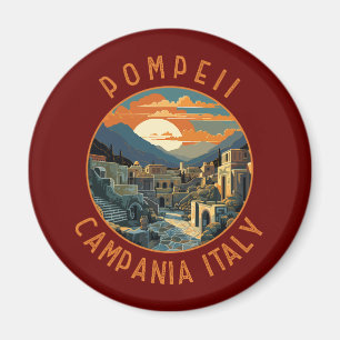 Pompeii Kampanien Italien Retro Distressed Circle Magnet