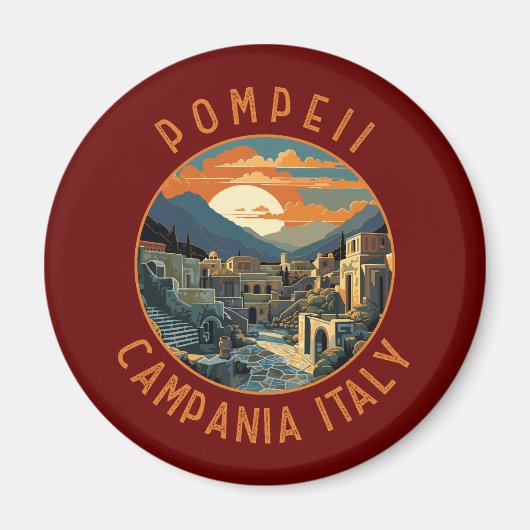 Pompeii Kampanien Italien Retro Distressed Circle Magnet (Vorne)
