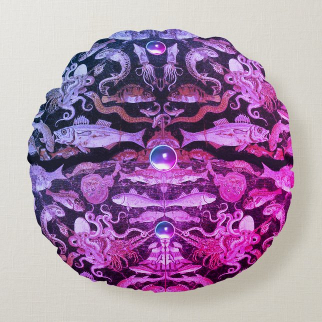 POMPEII SAMMLUNG/MEERESLEBEN Nautikrosa Blau Rundes Kissen (Vorderseite)