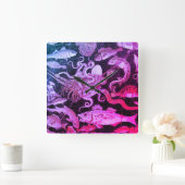 POMPEII SAMMLUNG MEERESLEBEN Rosa blaues Nautikum Quadratische Wanduhr (Zuhause)