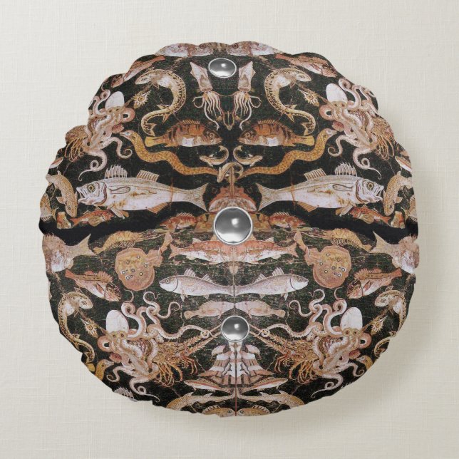 POMPEII-SAMMLUNG/OZEAN - MEERESLEBENSZENE RUNDES KISSEN (Vorderseite)