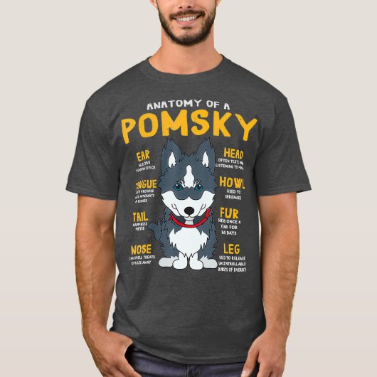 Pomsky Anatomy Funny Dog Mama Vater Geschenk T-Shirt (Vorderseite)