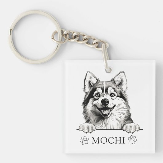 Pomsky Dog Hand Zeichne Personalisiert Schlüsselanhänger (Vorderseite)