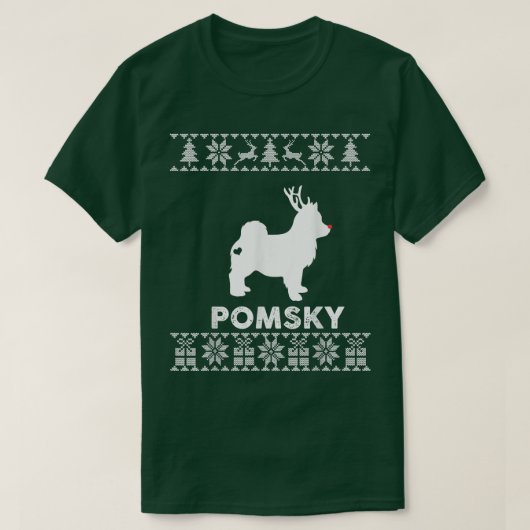 Pomsky Dog Lover Christmas Reindeer Ugly Christmas T-Shirt (Design vorne)