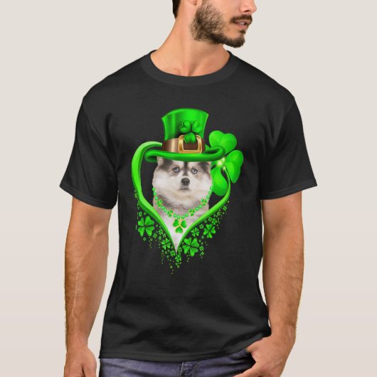 Pomsky Dog St Patricks Day Lover Irish Shamrock T-Shirt (Vorderseite)