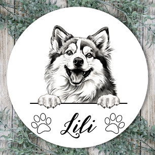 Pomsky-Hund Handzeichnung personalisiert Runder Aufkleber