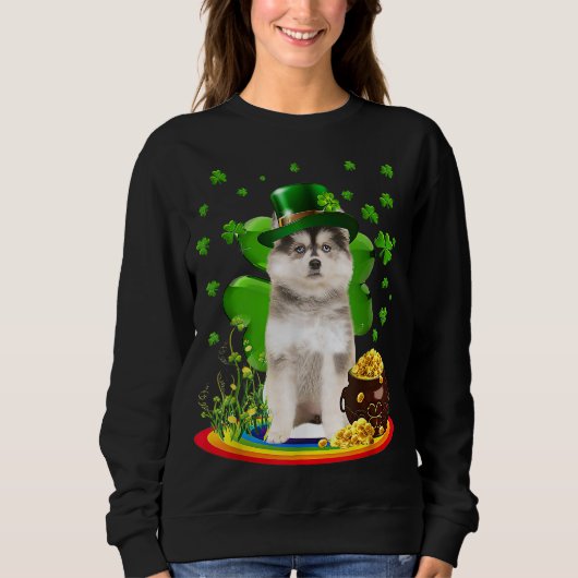 Pomsky St Patricks Day Lover Irish Kleeblatt Dog L Sweatshirt (Vorderseite)