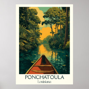 Ponchatoula Louisiana Vintag Bayou Canoe Art Poster