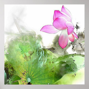 POND LOTUS l Chinese Brush Malerei Art Poster