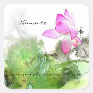POND LOTUS l Chinese Brush Malerei Art Quadratischer Aufkleber