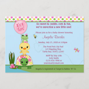 Pond Pals Baby Shower Einladung Duck Frog GIRLS