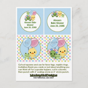 Pond Pals Duck Baby Shower Cupcake Topper Neutral Einladungspostkarte