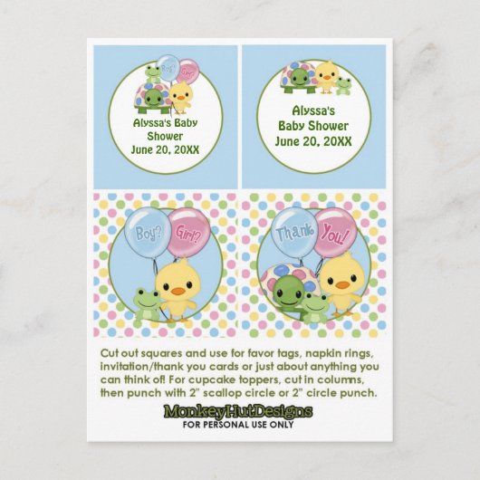 Pond Pals Duck Baby Shower Cupcake Topper Neutral Einladungspostkarte (Vorderseite)