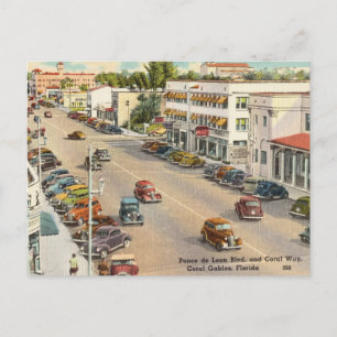 Ponde de Leon Blvd, Vintage, Coral Gables, Florida Postkarte