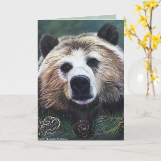 Pondering Bear Greeting Card Karte (Gelbe Blume)