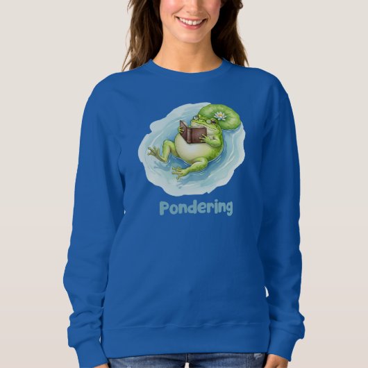 Pondering Frog Reading Book Sweatshirt (Vorderseite)