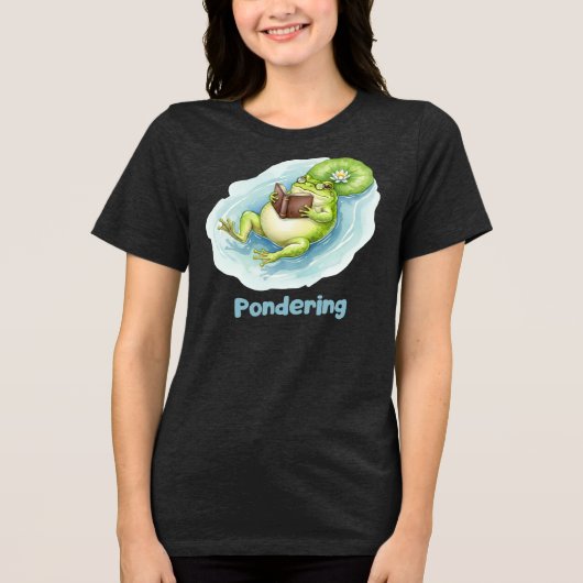 Pondering Frog Reading Book T-shirt Tri-Blend Shirt (Vorderseite)
