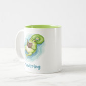 Pondering Frog Reading Book Zweifarbige Tasse (Vorderseite Links)