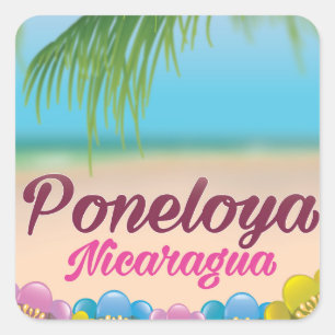 Poneloya Nicaragua Strand Reiseplakat Quadratischer Aufkleber
