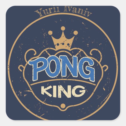 Pong King Blue Quadratischer Aufkleber (Vorderseite)
