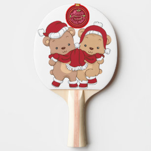 Pong Paddel aus rotem Gummi mit festlicher Merry C Tischtennis Schläger