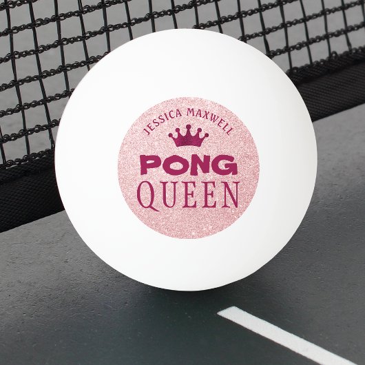 PONG QUEEN Pink Glitzer Name Tischtennisball