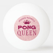 PONG QUEEN Pink Glitzer Name Tischtennisball (Rückseite)