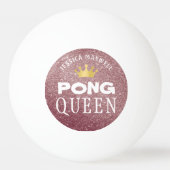 PONG QUEEN Rose Gold Glitzer Name Tischtennisball (Rückseite)