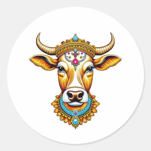 Pongal dekorierte Kuh Runder Aufkleber (Vorderseite)