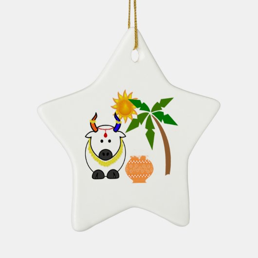 Pongal Pot, Kuh und Baum Keramikornament (Rechts)