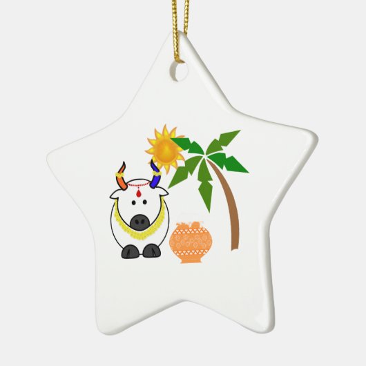 Pongal Pot, Kuh und Baum Keramikornament (Links)