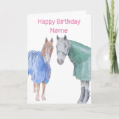 Ponies in Rugs Birthday Karte (Vorderseite)