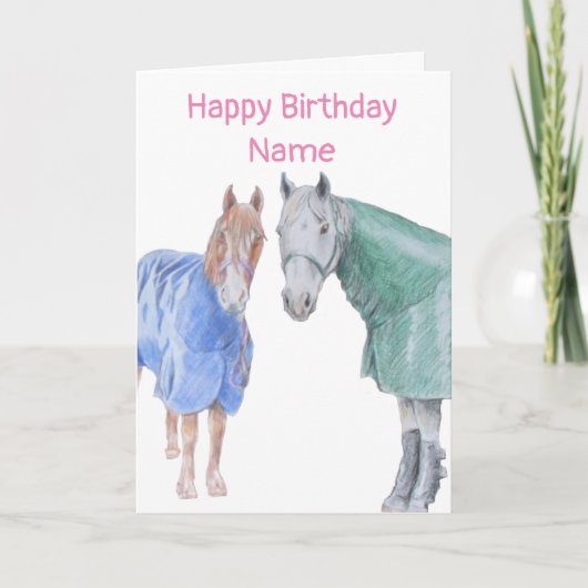 Ponies in Rugs Birthday Karte (Vorderseite)