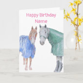 Ponies in Rugs Birthday Karte (Gelbe Blume)