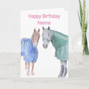 Ponies in Rugs Birthday Karte