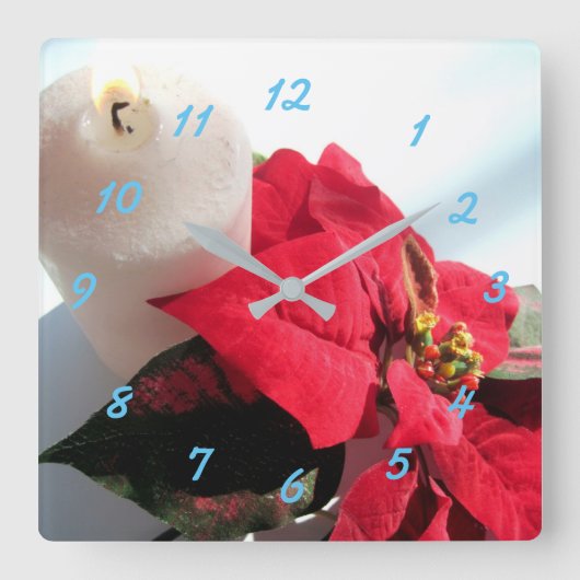 Ponsettia und die Candle Square Wall Uhr (Vorderseite)