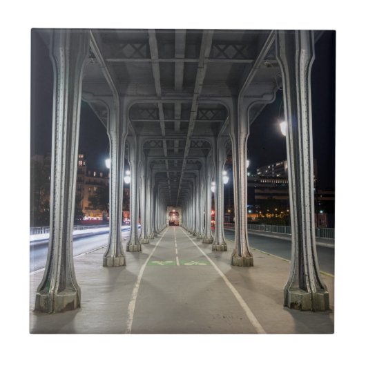 Pont de Bir-Hakeim in night - Paris, Frankreich Fliese (Vorderseite)