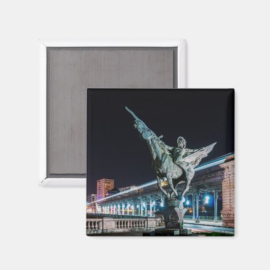 Pont de Bir-Hakeim in night - Paris, Frankreich Magnet (Vorderseite/Rückseite)