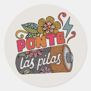 Ponte Las Pilas Lustiges spanisches Motivationsz Runder Aufkleber