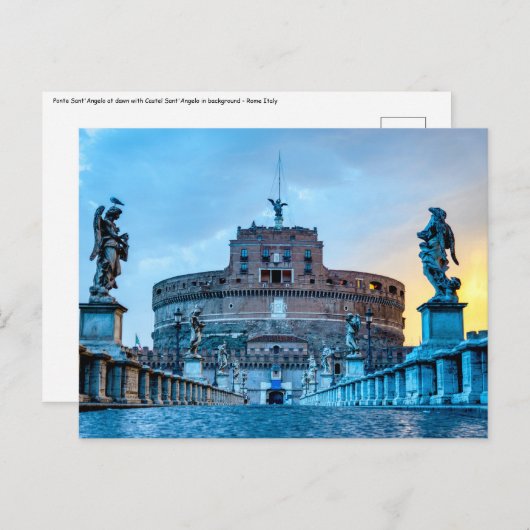 Ponte Sant'Angelo im Morgengrauen - Rom Italien Postkarte (Vorne/Hinten)
