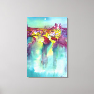 PONTE VECCHIO Florenz bei Nacht Aquarell Leinwanddruck